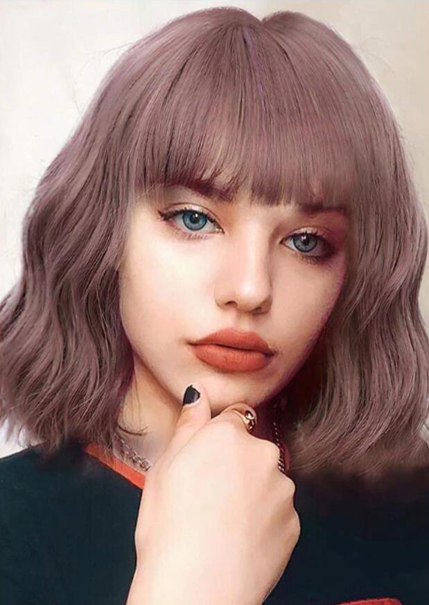 14 Inches / OMHONEY body wave with bang blond wig sleek wholesale cheap made machine wig heat resistant fiber body synthetic hair wig for women