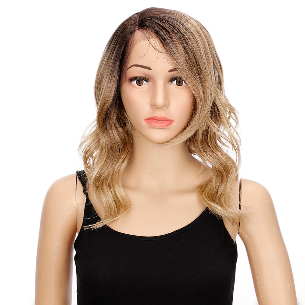 14 Inches / OMHONEY sleek wholesale manufacturer hot selling cheap glueless body wave heat resistant fiber lace part front synthetic hair wigs