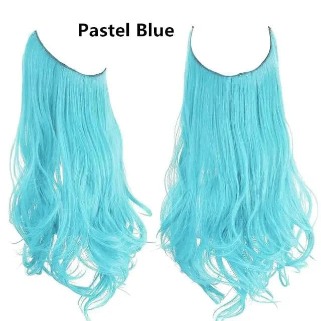 14 Inches / pastel blue SARLA  Wholesale Dropshipping Suppliers Own Brand One Piece Fiber Futura Ombre Invisible Wire Seamless Synthetic Hair Extensions