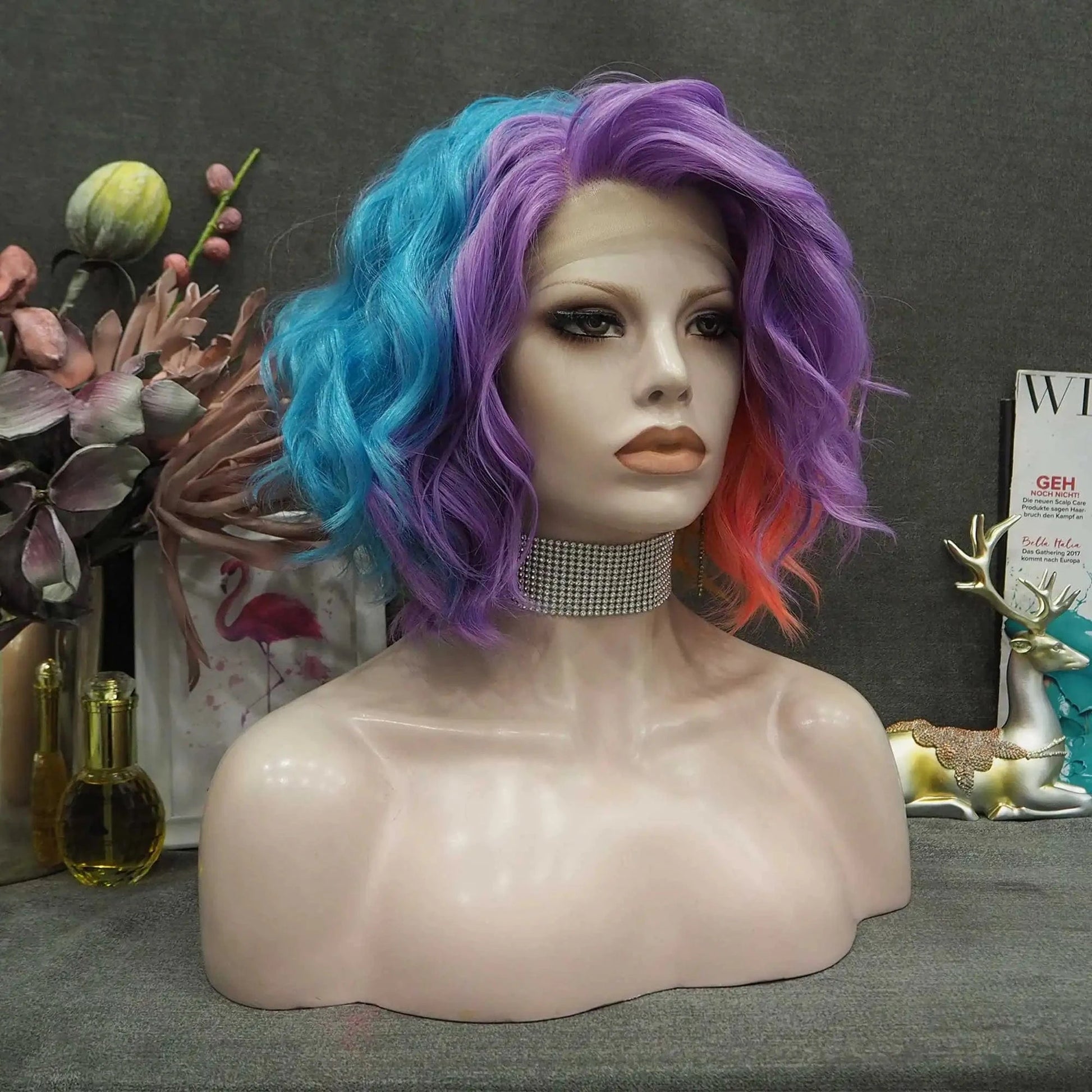 14 Inches / S37-2101-03-GL Celebrity Wig  New Designed rainbow highlighted color Daily life Wearing futura Henlon fiber Synthetic Lace front Wigs
