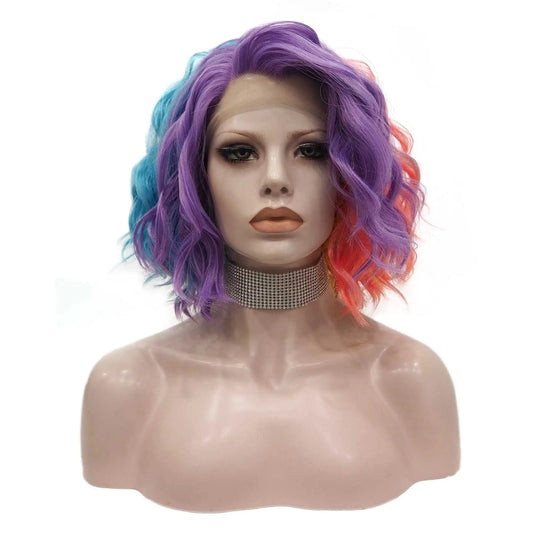 14 Inches / S37-2101-03-GL Celebrity Wig  New Designed rainbow highlighted color Daily life Wearing futura Henlon fiber Synthetic Lace front Wigs