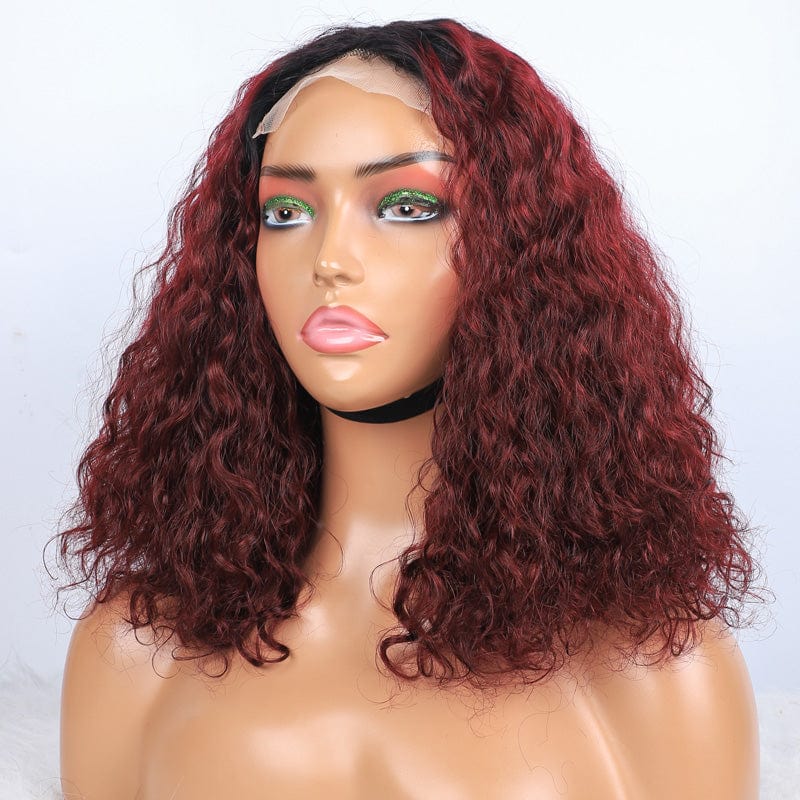 14 Inches / XY-21038 1B/99J Mayqueen Wholesale Human Hair Super Double Drawn Bob Straight With Bang  Natural Ombre Color Closure Lace Frontal Wigs For Black