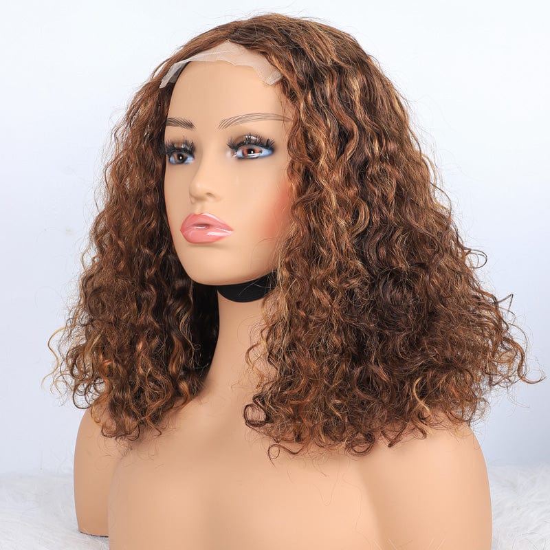 14 Inches / XY-21038 4/30 Mayqueen Wholesale Human Hair Super Double Drawn Bob Straight With Bang  Natural Ombre Color Closure Lace Frontal Wigs For Black