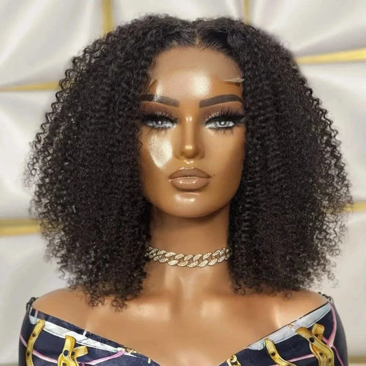 14inch 200%Density Afro Kinky edges Glueless Wig,Brazilian Virgin Human Hair Wigs For Black Women,Bob Curly 13X4 lace Front Wigs