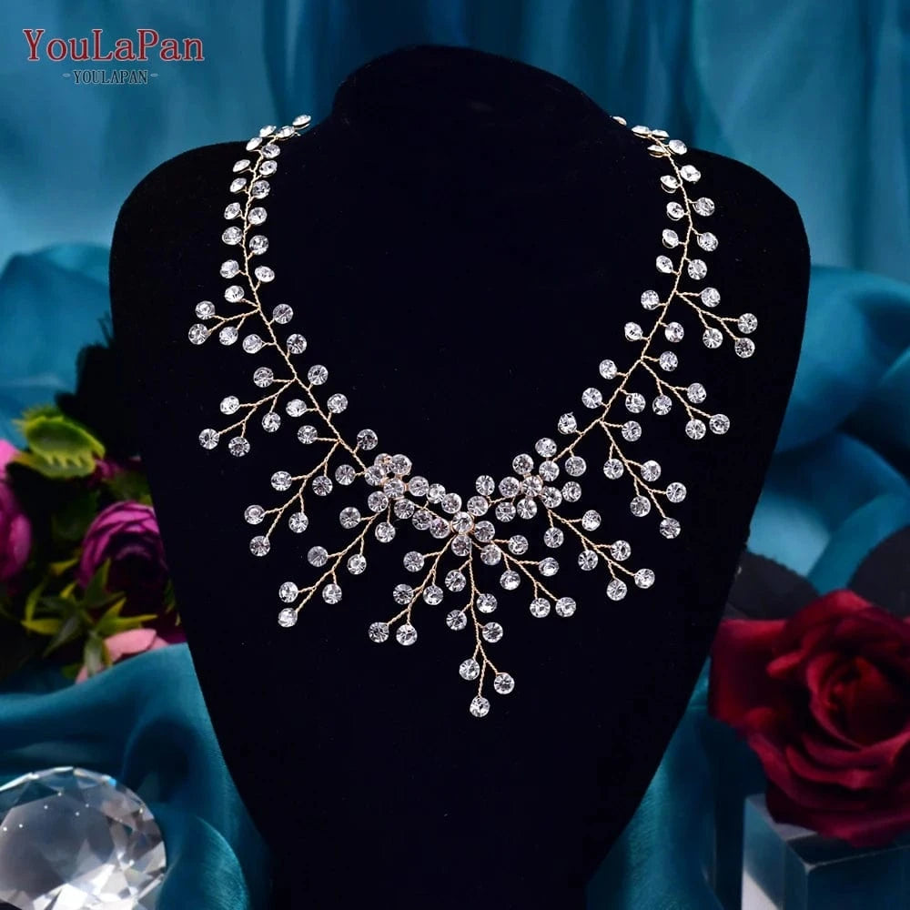 14inches / Gold YouLaPan HN01 Hot Sale Rhinestone Necklace Jewelry Party Gift Silver Gold Color Choker Chain Wedding Necklace