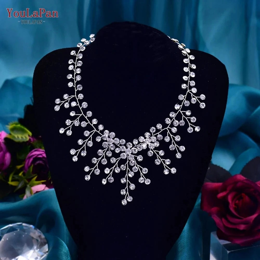 14inches / silver YouLaPan HN01 Hot Sale Rhinestone Necklace Jewelry Party Gift Silver Gold Color Choker Chain Wedding Necklace