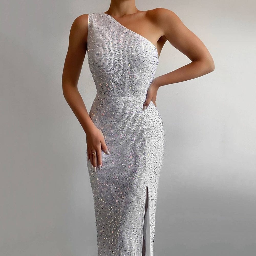 14w / White / 50cm S0012C The new 2023 couture gown pink glitter open fork dress one shoulder dress