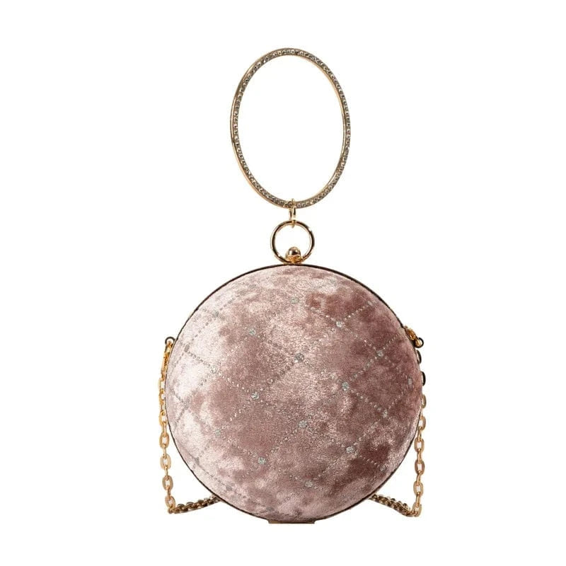 14x14x14cm / 24281 Pink European Retro Handbag Velvet Women Chain Shoulder Bag Fashion Circular Diamond Ball Crossbody Bag Round Evening Party Clutch
