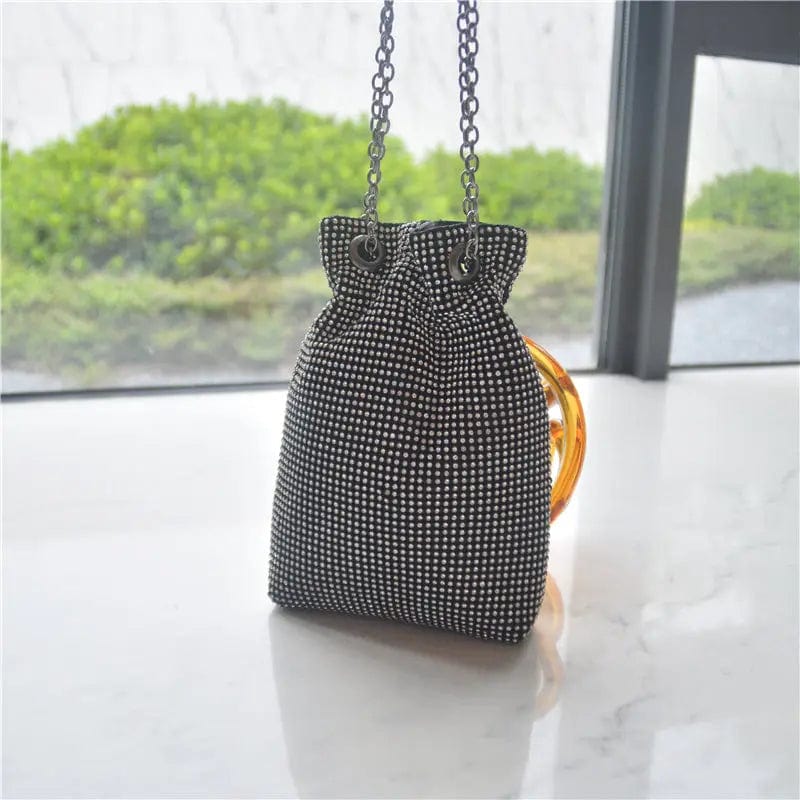 14X3X20CM / Black Luxury  Bling Crystal Bucket Shoulder Bag Clutch Evening Rhinestone Bag Ladies Diamond Party Purse Bucket Handbag for Women