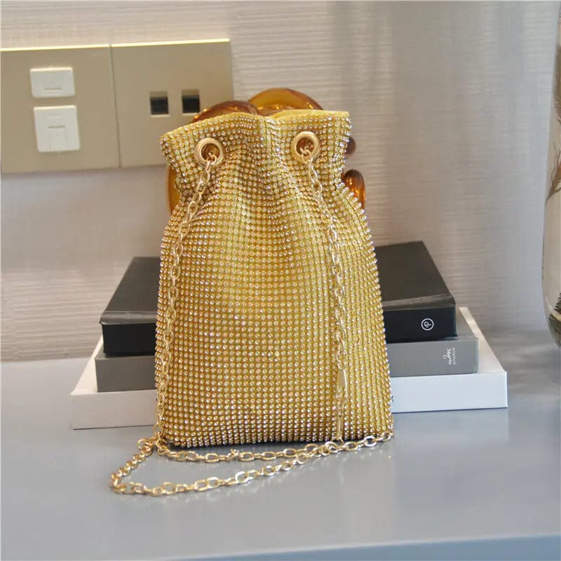 14X3X20CM / Gold Luxury  Bling Crystal Bucket Shoulder Bag Clutch Evening Rhinestone Bag Ladies Diamond Party Purse Bucket Handbag for Women