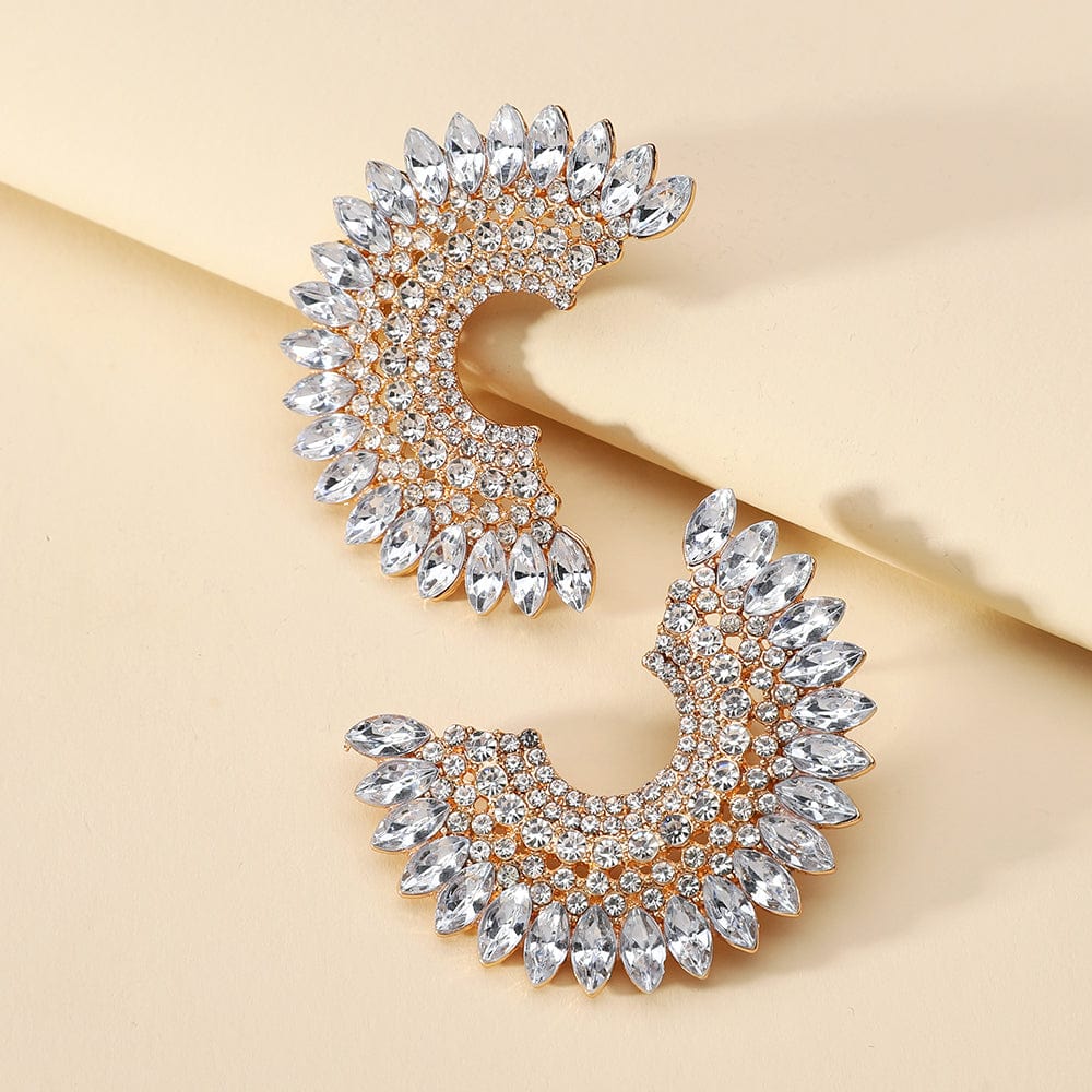 15-earrings Kaimei 2023  new Fashion Vintage Big Stud Earrings For Women Trend Luxury Charm C-Shape Full Crystal Statement Fan Earring