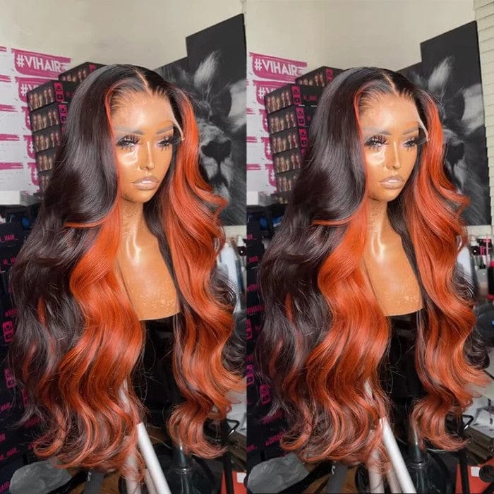 150% Density Wig With Natural Black Mixed Orange Color Deep Loose Wave Unprocessed Brazilian Hair Wigs