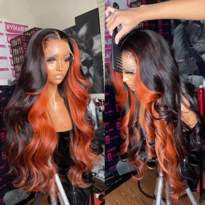 150% Density Wig With Natural Black Mixed Orange Color Deep Loose Wave Unprocessed Brazilian Hair Wigs