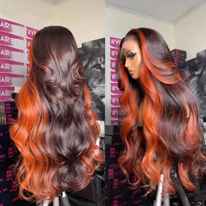 150% Density Wig With Natural Black Mixed Orange Color Deep Loose Wave Unprocessed Brazilian Hair Wigs