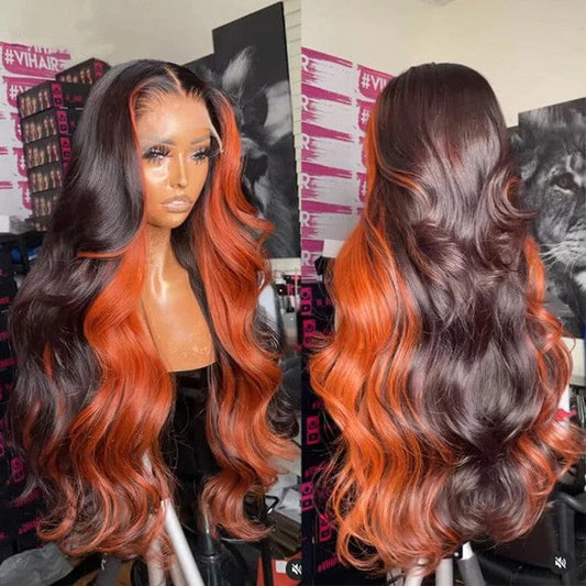 150% Density Wig With Natural Black Mixed Orange Color Deep Loose Wave Unprocessed Brazilian Hair Wigs
