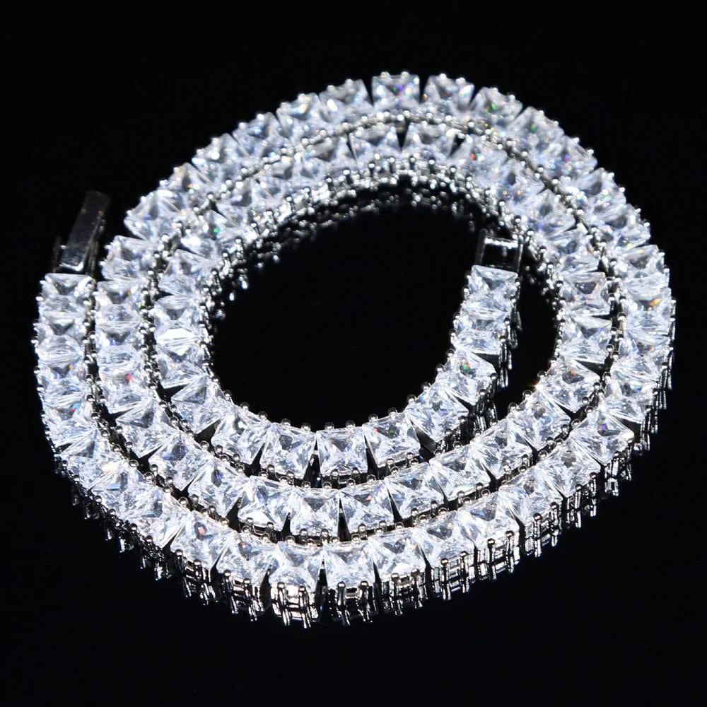 15INCH / N555-Silver ICED OUT bling silver women jewelry square cz tennis chain necklace for women wedding jewelry