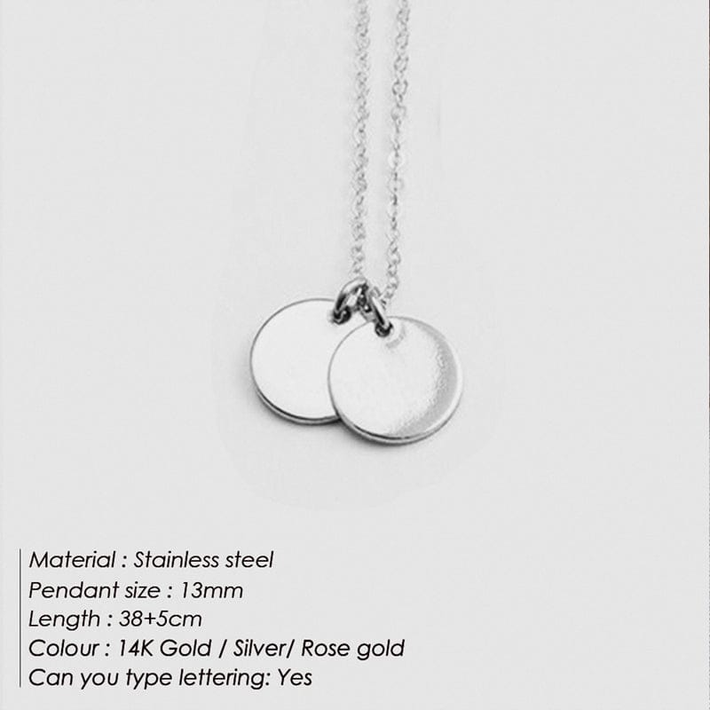 15MM Stainless Steel  Personalized  Laser Disk Necklace  Initials Necklace Letters Women