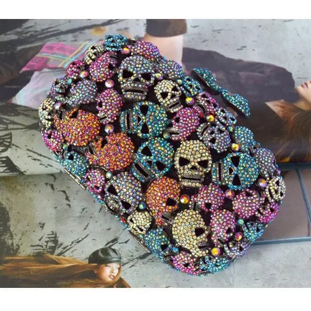 15X4.5X9CM / Multi Luxurious Crystal Rhinestone Clutch Handbag Handmade Evening Bags Skulls Head Clutch Purse Ladies Fashion Night Party Bag
