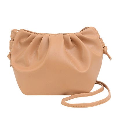 16*18*10CM / khaki Fashion Pure Color High Quality Leather Ruched Pattern Cloud Shape Women Shoulder Bag