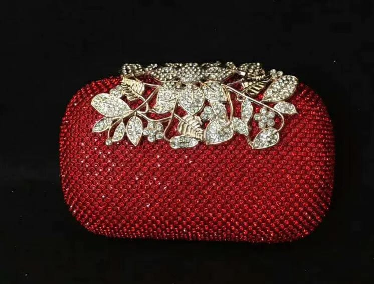 16*5*12cm / Red Show Women's Fashion And Noble Quality Of Silver Shining Bag Inlaid With Diamond Leaves Flower Clutch Dinner Bag