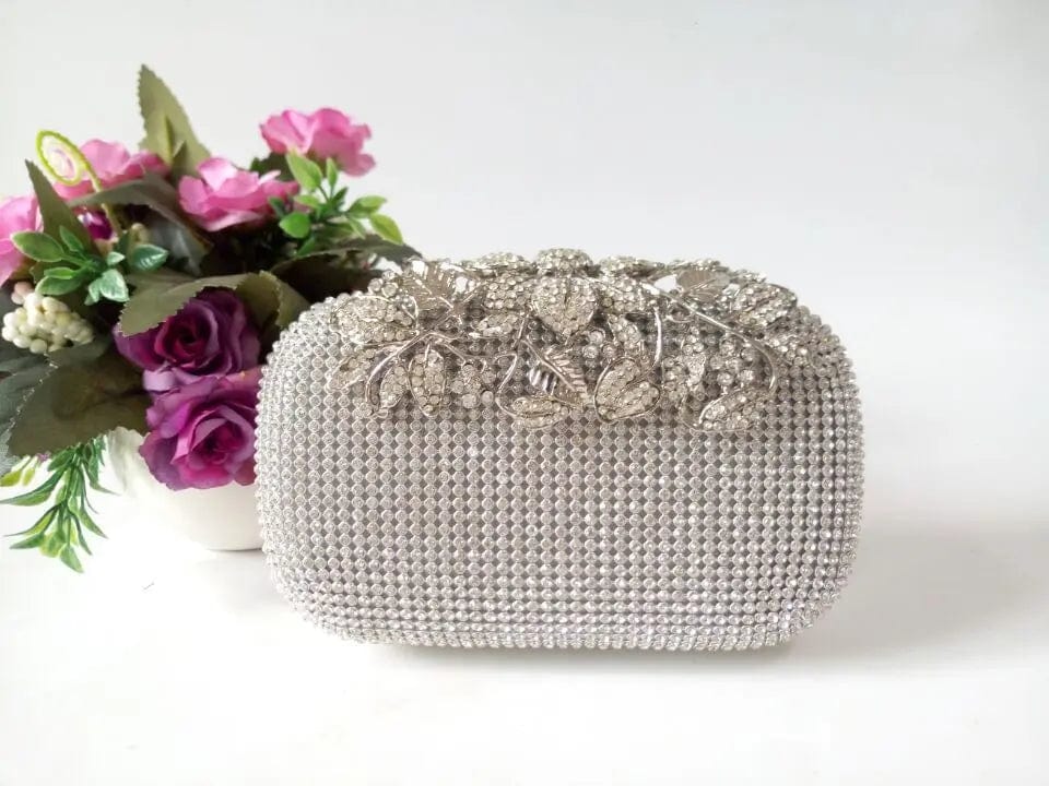 16*5*12cm / silver Show Women's Fashion And Noble Quality Of Silver Shining Bag Inlaid With Diamond Leaves Flower Clutch Dinner Bag