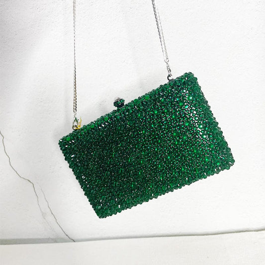 16.5X11X4CM / green Luxury Women Green Crystal Clutch Bag Wedding Evening Bags Metal Handbag Bridal Purse Wedding Party Clutches