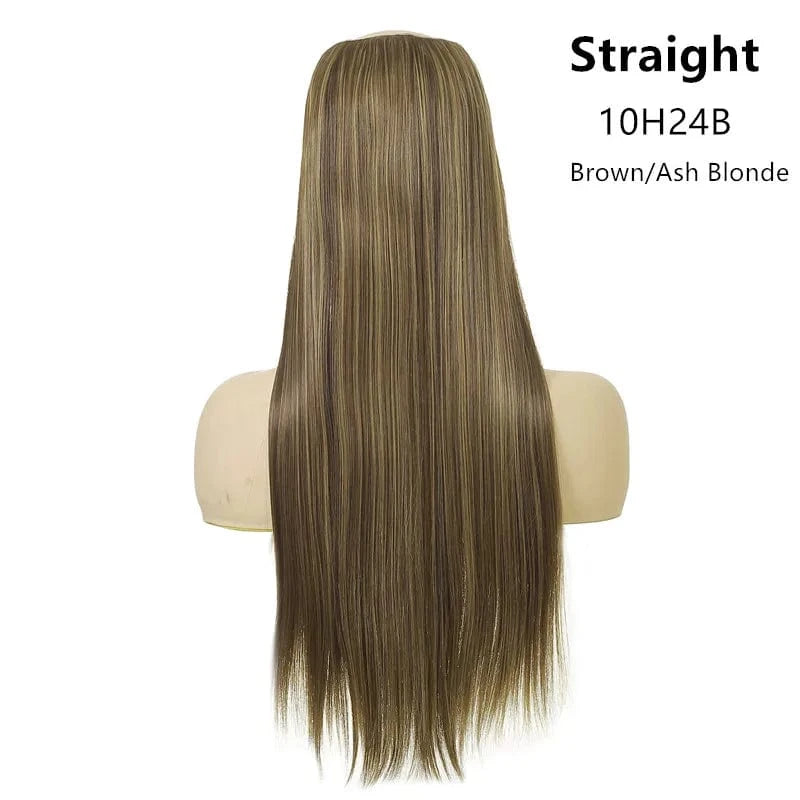 16 Inches / 10H24B SARLA 24" High Quality Hair Extension Supplies Best Synthetic Fiber Straight Clip In Hair Extensions Cheap U Part Wig For Women