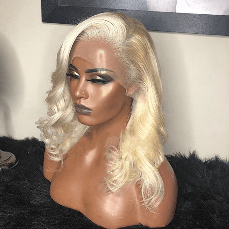 16 Inches / 13*4 lace front wig Highknight Pre Plucked Swiss Lace Front BOB Wigs Transparent 613 Blonde Color Natural Wave Lace Front BOB Wig For Black Woman