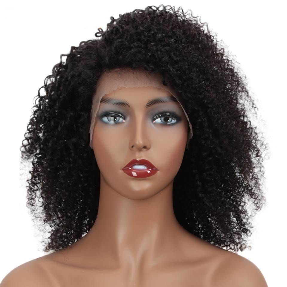 16 Inches / 1B Virgin 100%  Natural Brazilian Remy Human Hair Wigs Pixie Cut Lace Part Wig Human hair Kinky Curly Front Wigs  Hair Extensions