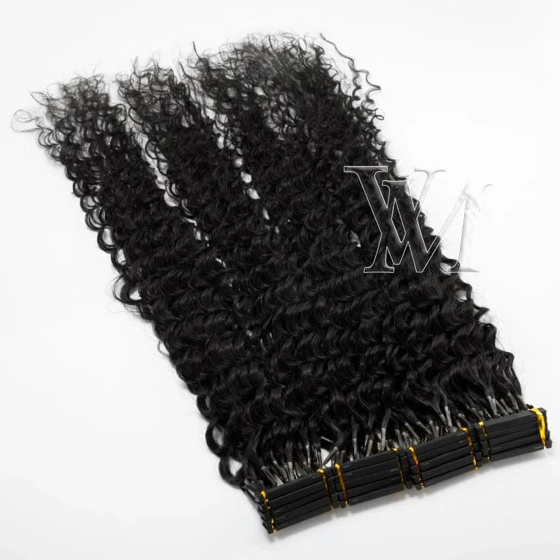 16 Inches / 3B 6D hair VMAE Mongolian Cuticle Aligned 6D Hair Extension Prebonded Hair Natural Color Afro Kinky Curly 3A 3B 3C 6D Human Hair Extensions