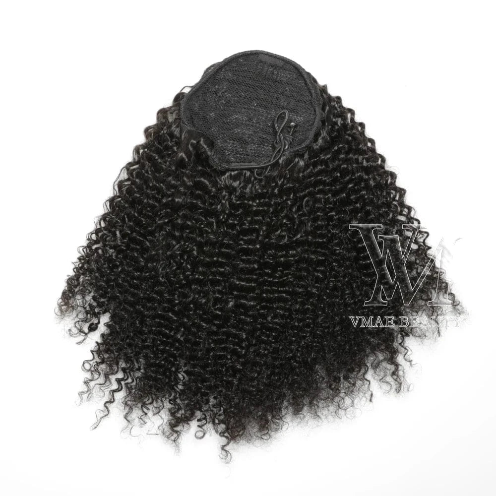 16 Inches / 3B VMAE Burmese Full Thickness 3A 3B 4C Afro Kinky Curly Raw Hair Weaves One Donor Human Hair Drawstring Ponytail With Easy Combs