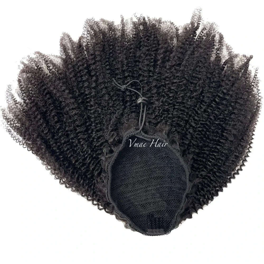 16 Inches / 4A VMAE Burmese Full Thickness 3A 3B 4C Afro Kinky Curly Raw Hair Weaves One Donor Human Hair Drawstring Ponytail With Easy Combs