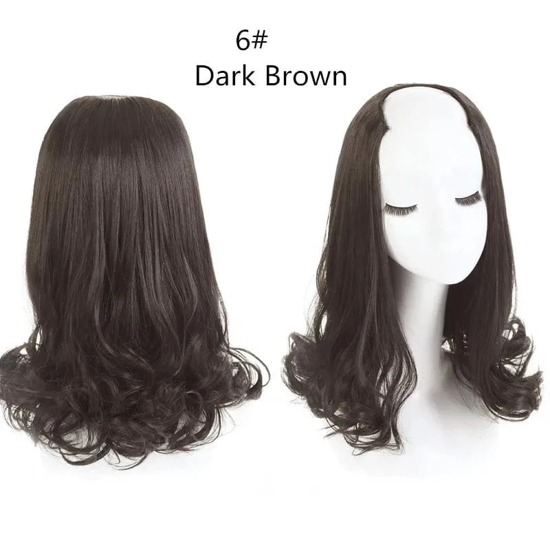 16 Inches / 6# SARLA Wholesale China Best Wigs Cheap With Lowest Price Synthetic Fiber Short Invisible Curly Hair Clip Upart Wigs Extensions
