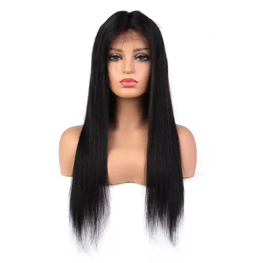 16 Inches / Black Perruque-Naturel 100% Cheveux Humain Lace Wigs Natural Human Hair Silky Straight Wave Wigs 26inches