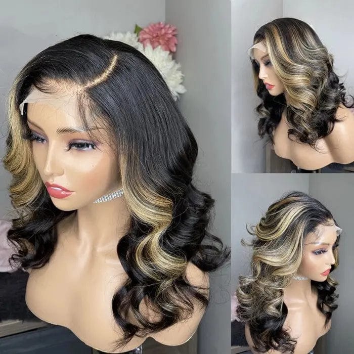 16 Inches / Color 4 Pre Plucked 1B/27 Color Wavy Wigs Unprocessed Brazilian Hair Full Lace Front Wigs for Black Women