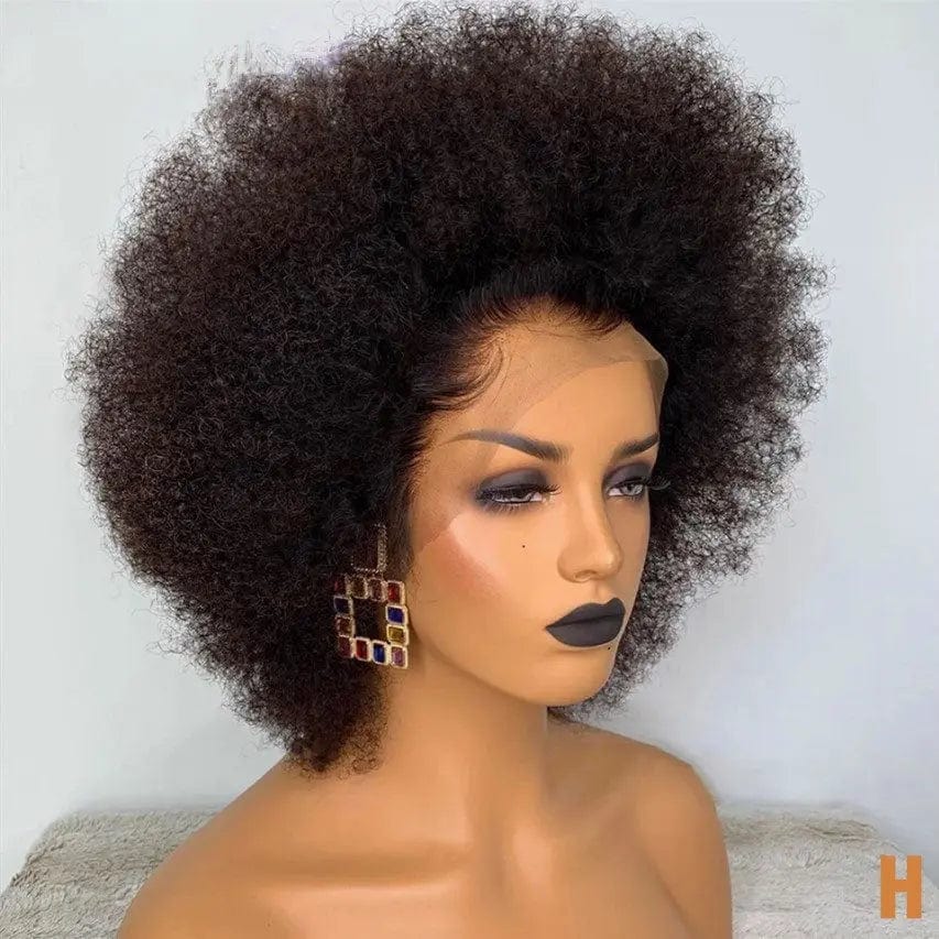 16 Inches / # Color1 Glueless Afro Kinky Curly Wig Boom Hair Pre Plucked Cuticle Aligned Virgin Hair Natural Black Lace Front Wigs