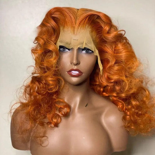 16 Inches / Ginger Orange Color Ginger Orange Color Loose Wave Virgin Brazilian Cuticle Aligned Human Hair Lace Front Wigs