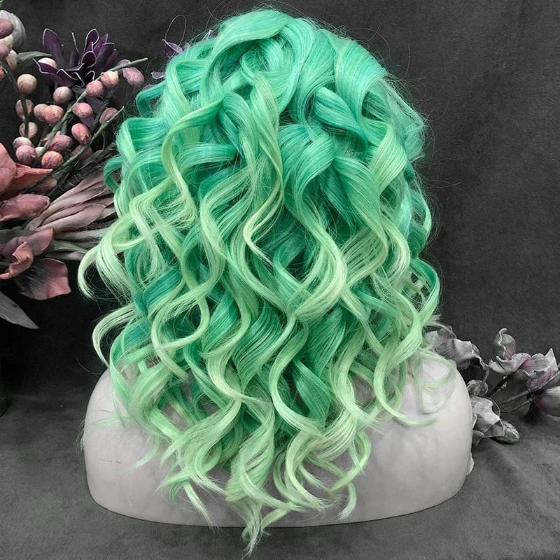 16 Inches / N16-C129-GL Celebrity 16inch ombre pastel green Color Lace Front Wig Transparent Small Knots Pre-Plucked Synthetic Hair Wigs