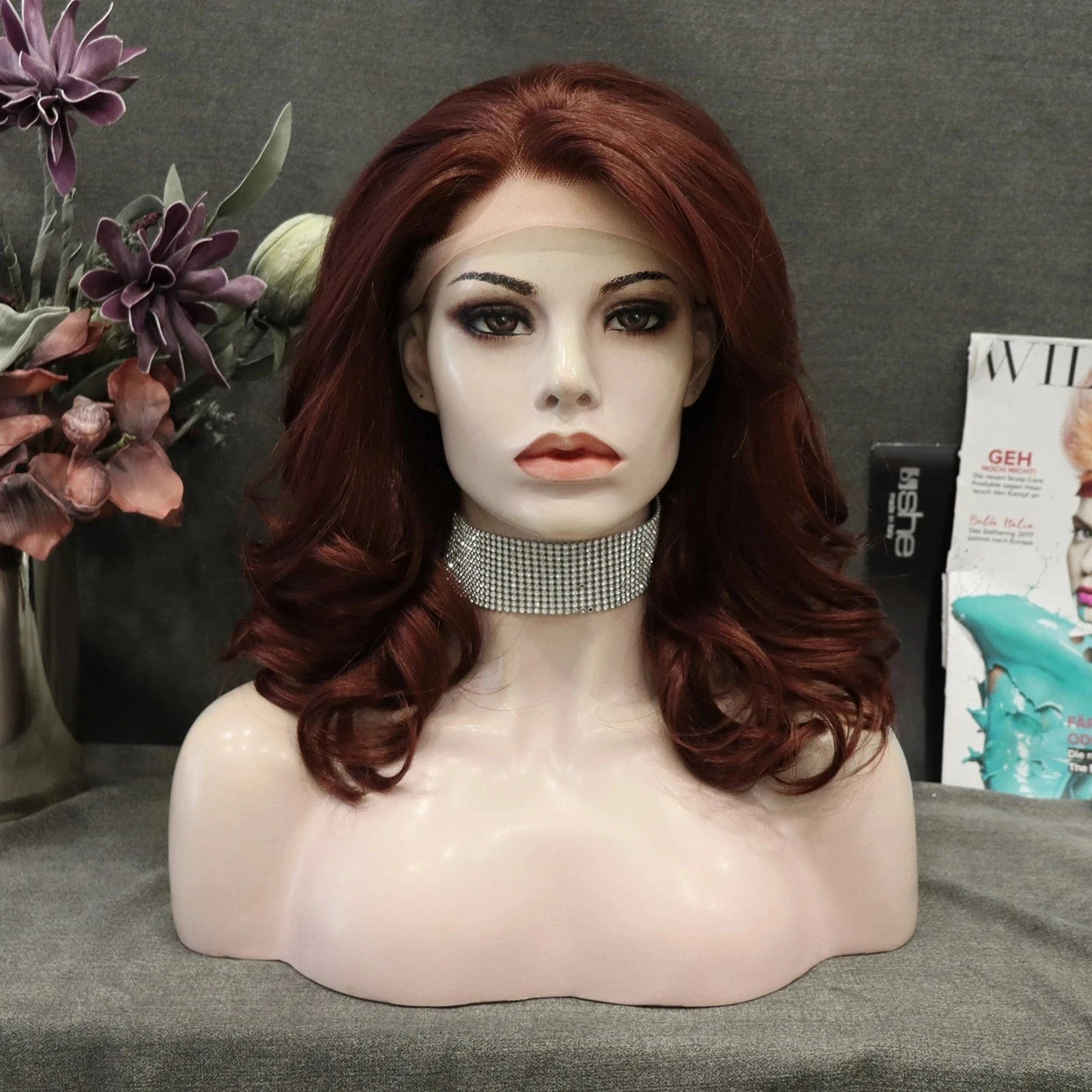 16 Inches / N19-35-GL Celebrity 16inch Short bob cut solid color red  hair Matte Heat Resistant Fiber synthetic wigs vendor