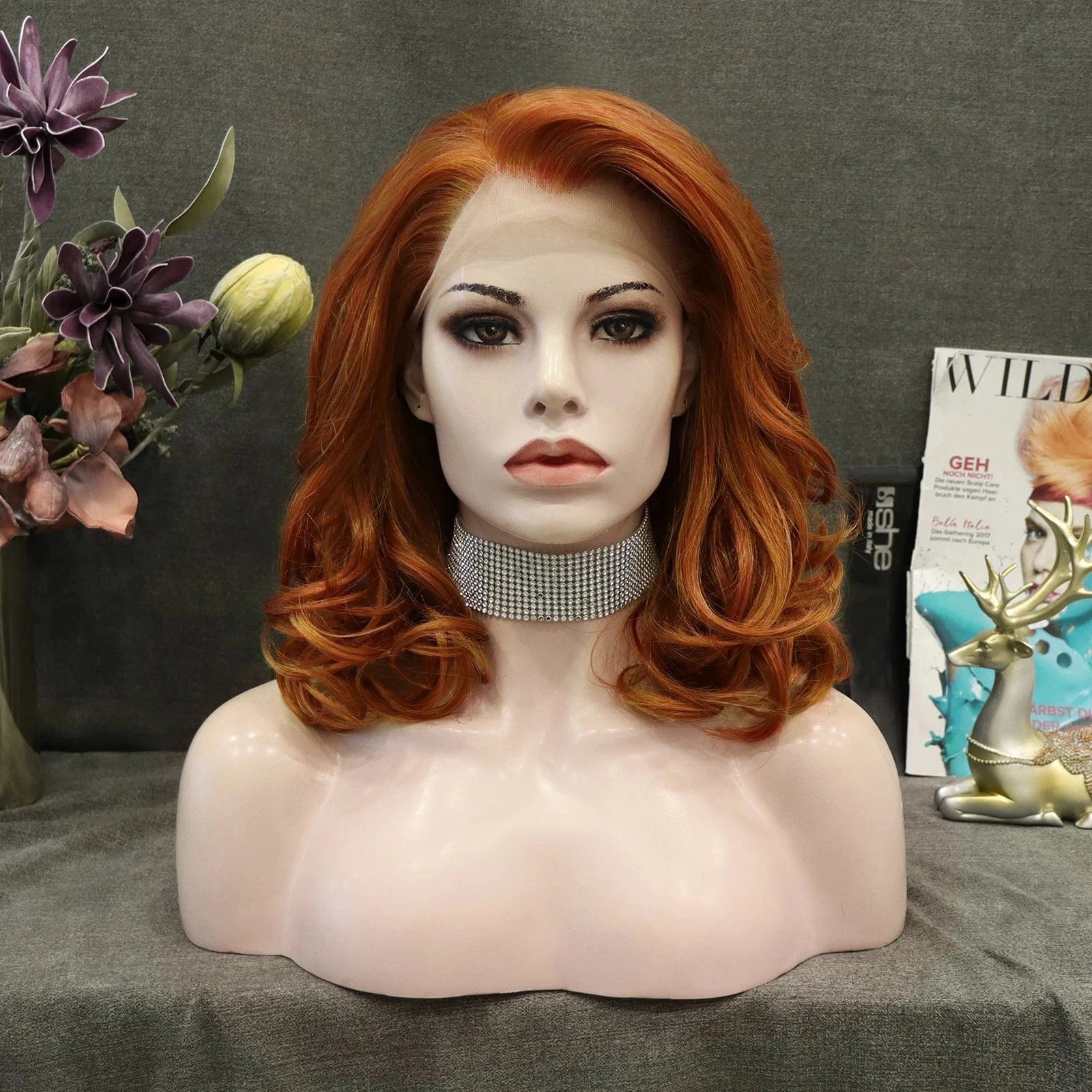 16 Inches / N19-C003-GL Celebrity 16inch Short bob cut copper hair Matte Heat Resistant Fiber synthetic wigs vendor