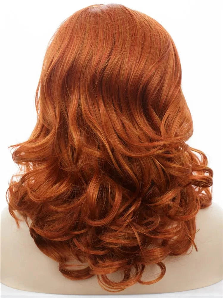16 Inches / N19-C003-GL Celebrity mixed color short wave style 16inch natural hairline 150%Density lace front synthetic heat resistant wigs