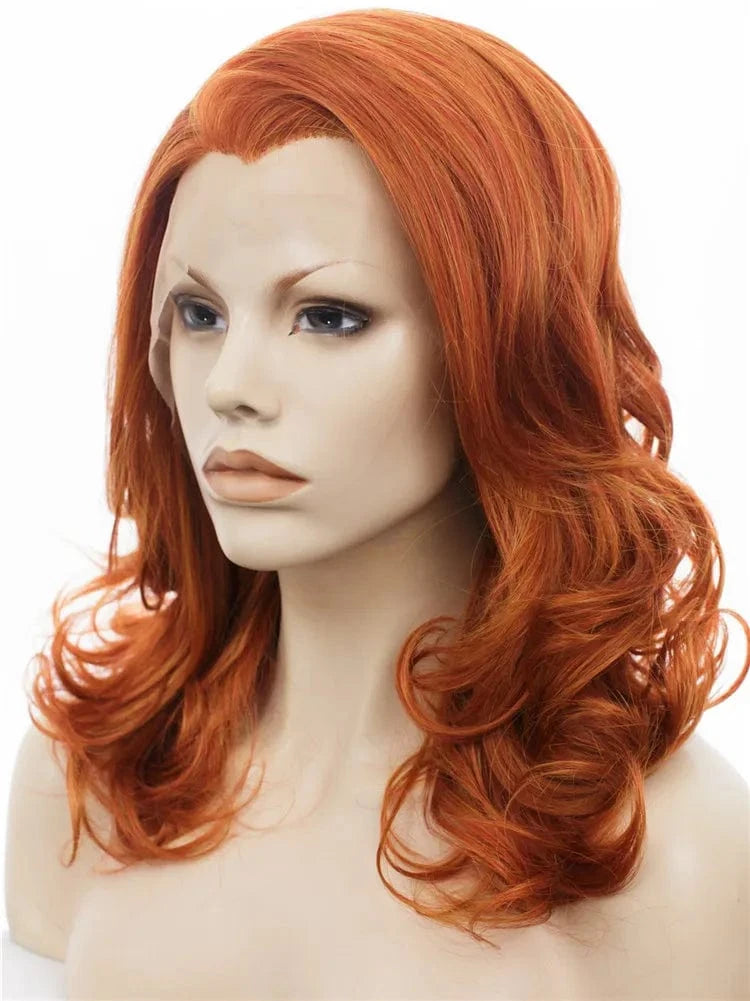 16 Inches / N19-C003-GL Celebrity mixed color short wave style 16inch natural hairline 150%Density lace front synthetic heat resistant wigs