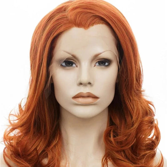 16 Inches / N19-C003-GL Celebrity mixed color short wave style 16inch natural hairline 150%Density lace front synthetic heat resistant wigs