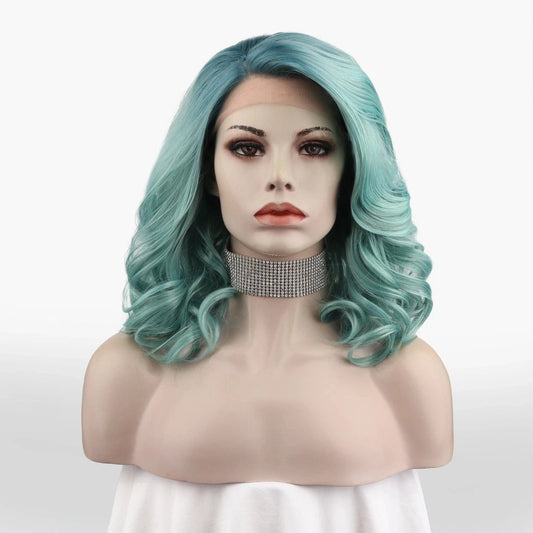 16 Inches / N19-T1301/4516M-GL Celebrity 16inch Short bob cut ombre blue  hair Matte Heat Resistant Fiber synthetic wigs vendor