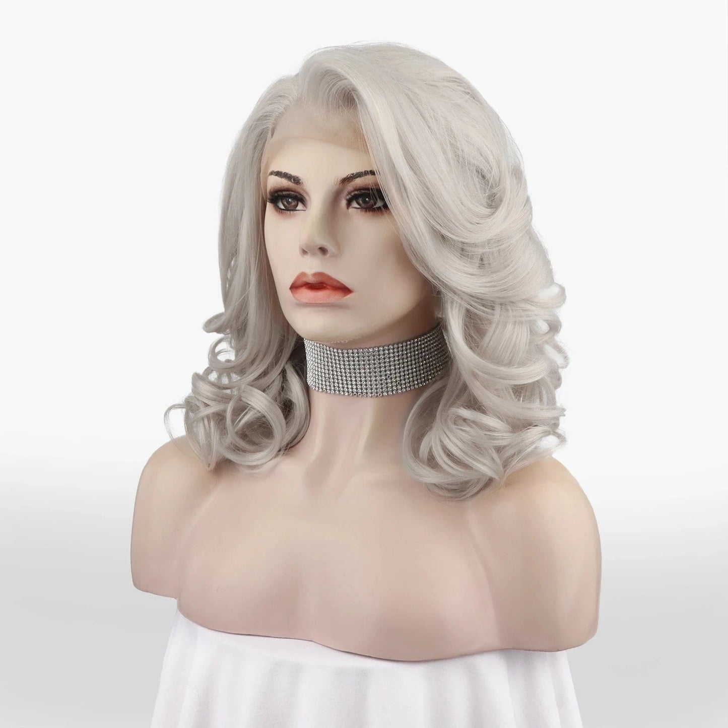 16 Inches / N19-T4503/1001-GL Celebrity 16inch Short bob cut Silver Hair grey  Matte Heat Resistant Fiber synthetic wigs vendor