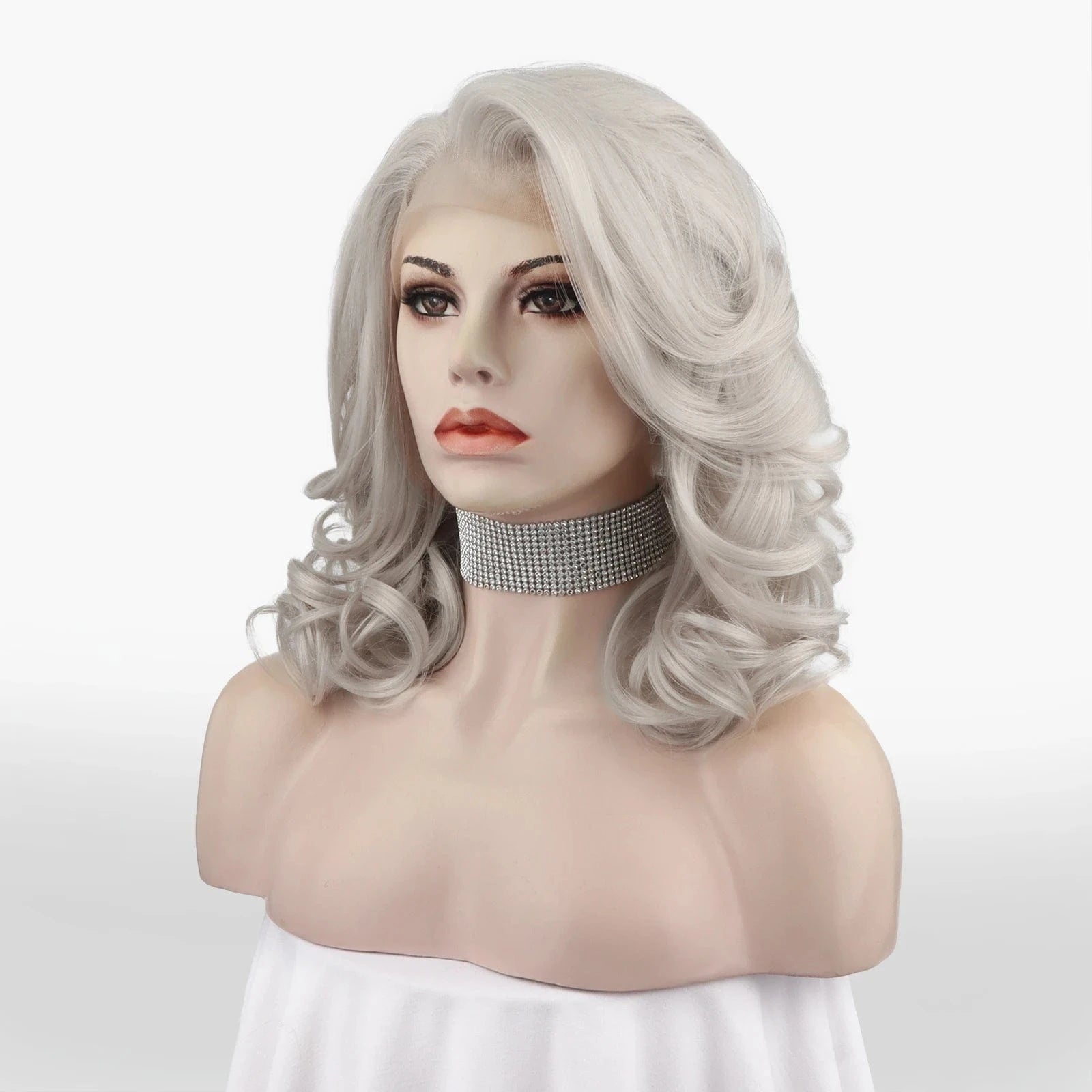 16 Inches / N19-T4503/1001-GL Celebrity 16inch Short bob cut Silver Hair grey  Matte Heat Resistant Fiber synthetic wigs vendor