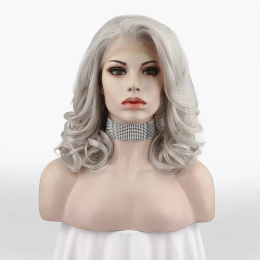 16 Inches / N19-T4503/1001-GL Celebrity 16inch Short bob cut Silver Hair grey  Matte Heat Resistant Fiber synthetic wigs vendor