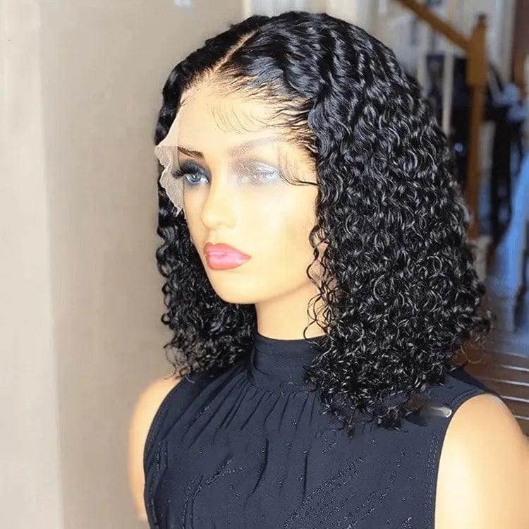 16 Inches / Natural Color Natural Color Curly Bob Wig Cuticle Aligned Virgin Pre-plucked 100% Human Hair Lace Front Wig