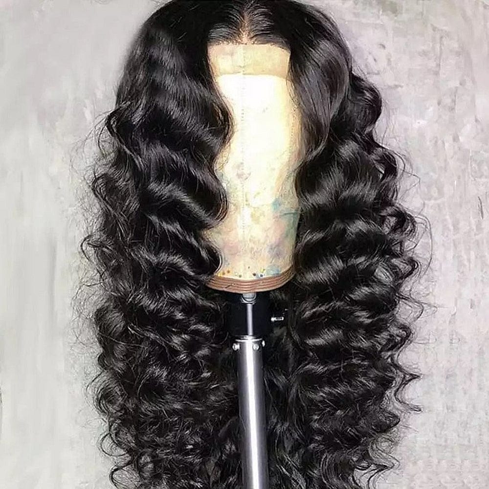 16 Inches / natural color Wholesale lace closure loose wave wig for black women,loose wave virgin hair wig with baby hair, brazilian loose wave wig