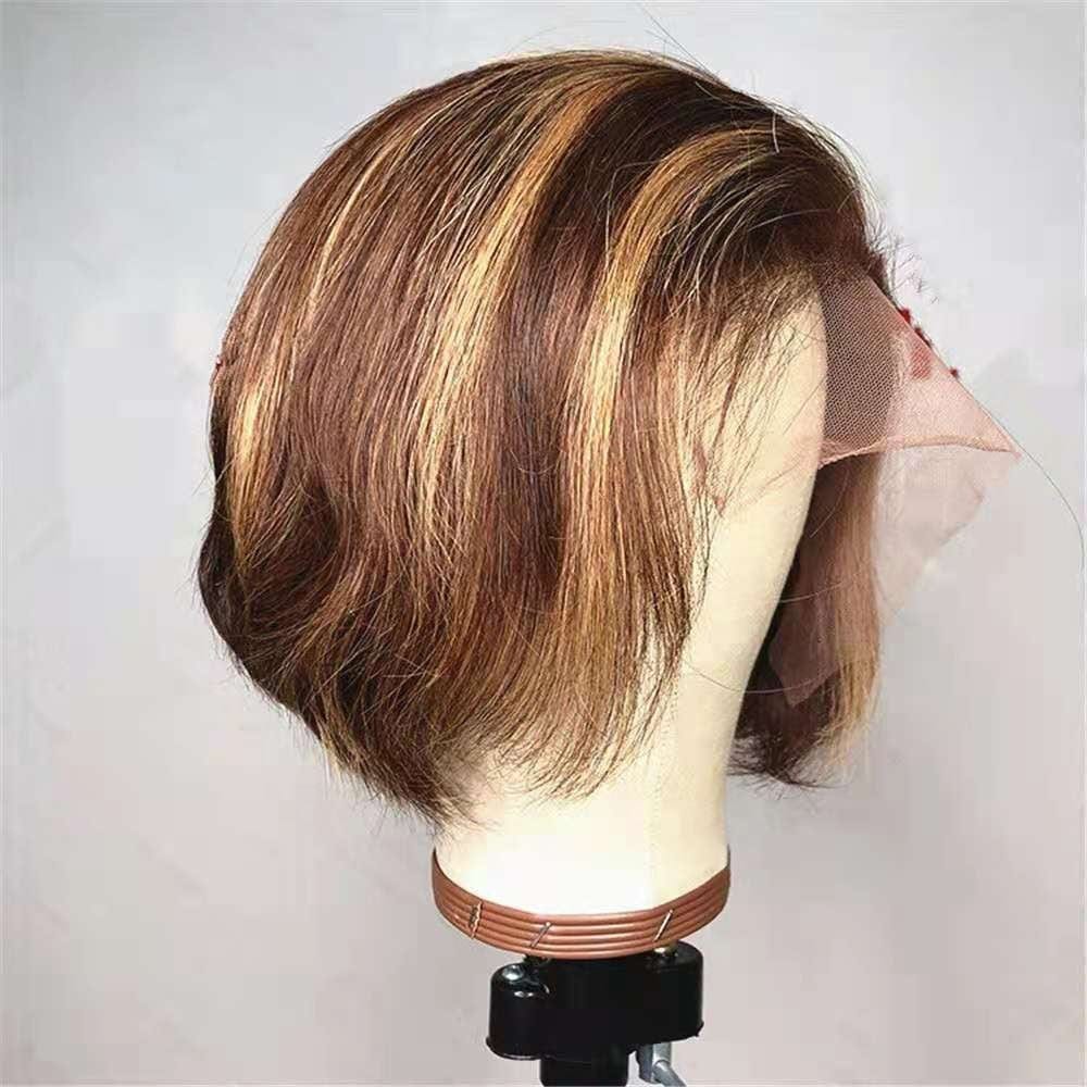 16 Inches / Ombre Medium Golden Brown Color New Design Ombre Bob Straight Wig Cuticle Aligned Virgin Brazilian Human Hair Lace Front Wig